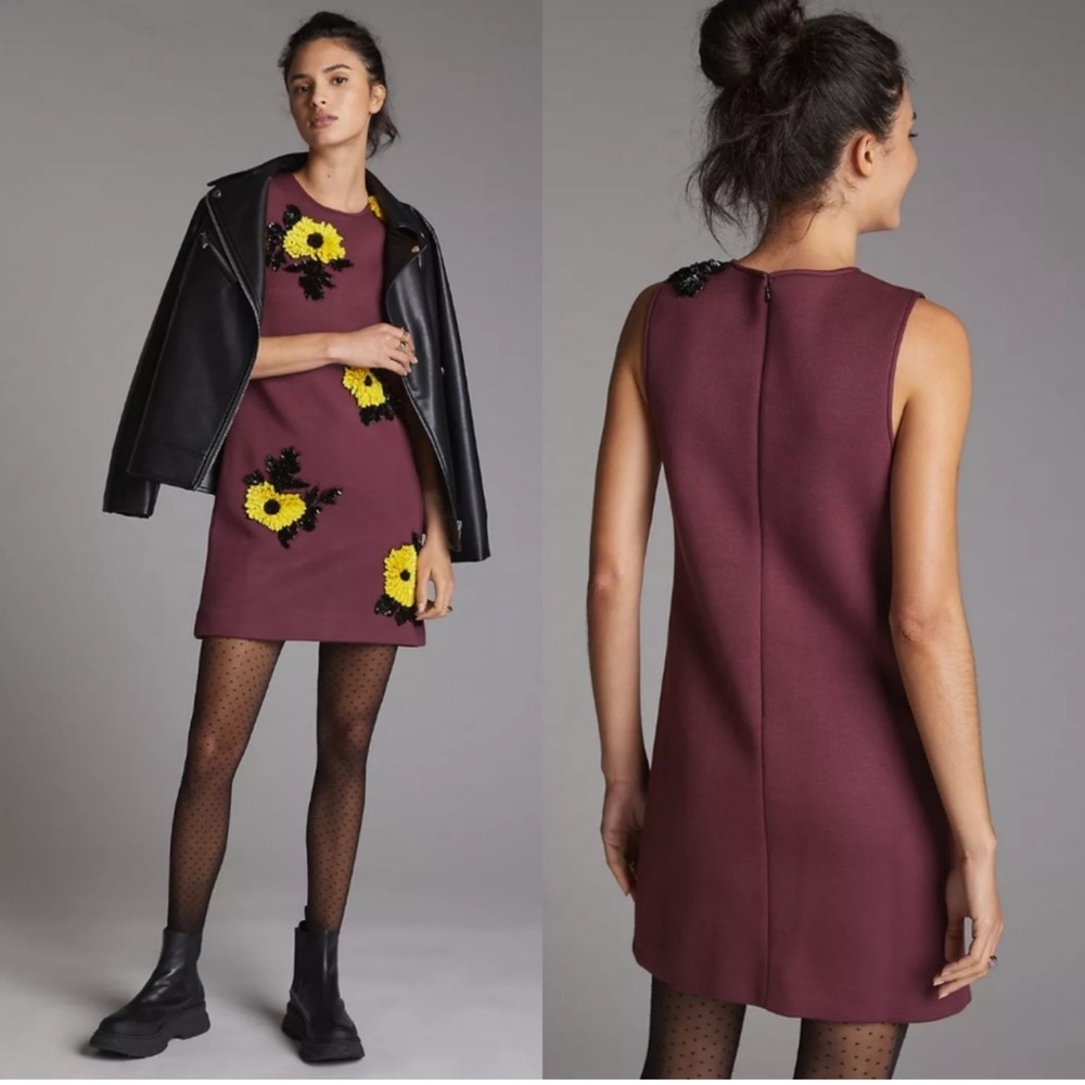 anthropologie red + floral shift dress